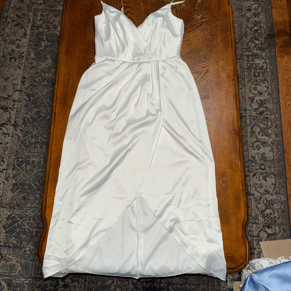Satin Spaghetti Strap Wrap-Front Midi Dress